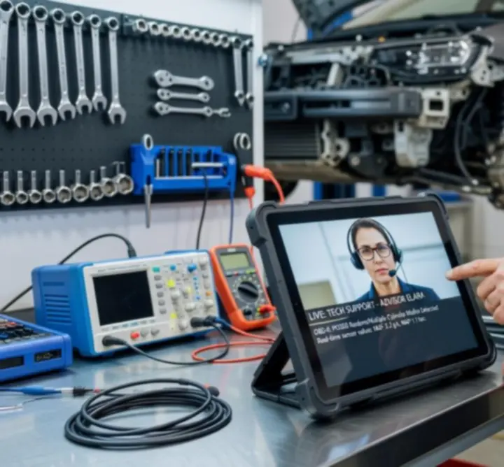 Technicien automobile en session de diagnostic à distance avec Vertoxxa