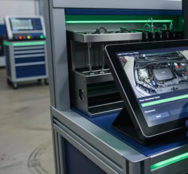 Technicien automobile utilisant un support vidéo à distance